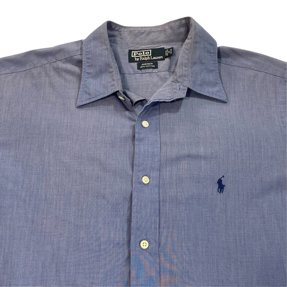 Polo Ralph Lauren Andrew Shirt Mens 17 34/35 Blue Cotton Button Up Vintage 90s